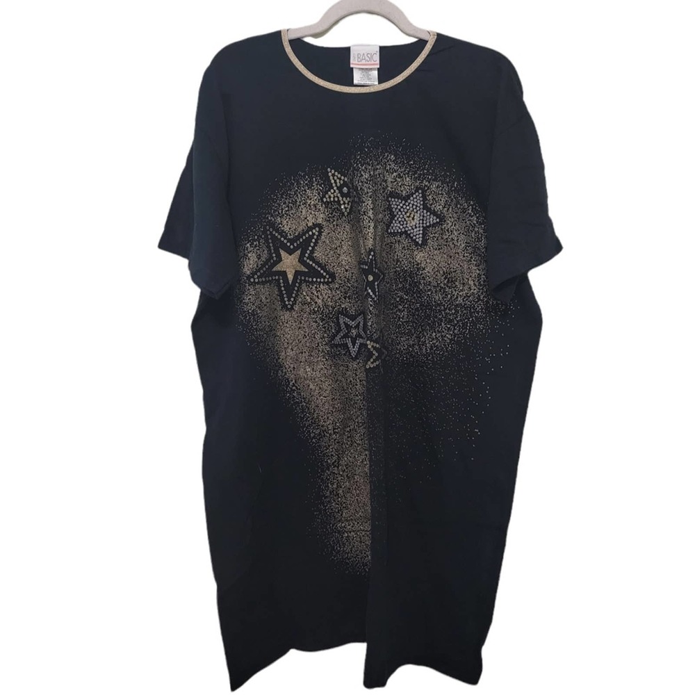 Simply Basic Black Short Sleeve Sleep Dress w/Gold Stars